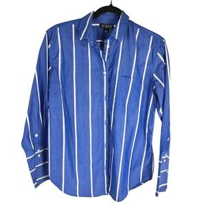 J. Crew Factory Navy and White Striped Button-Up Shirt